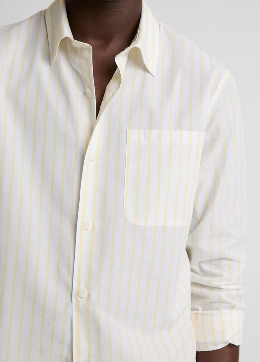 Striped Cotton-Blend Poplin Button-Front Shirt in Long Sleeve | VINCE Men
