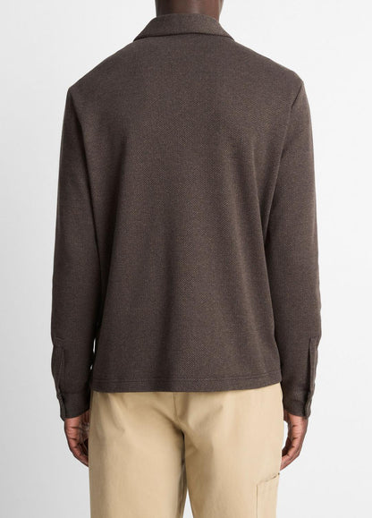 Herringbone Cotton-Blend Zip Polo Shirt in Henleys & Polos | VINCE Men