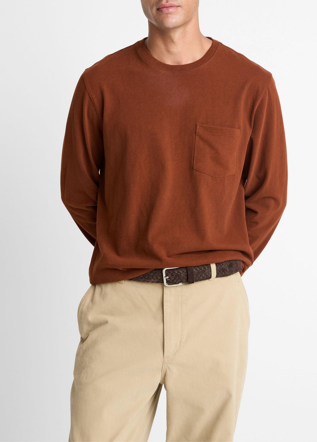 Sueded Jersey Long-Sleeve Pocket T-Shirt in Long Sleeve | VINCE Men