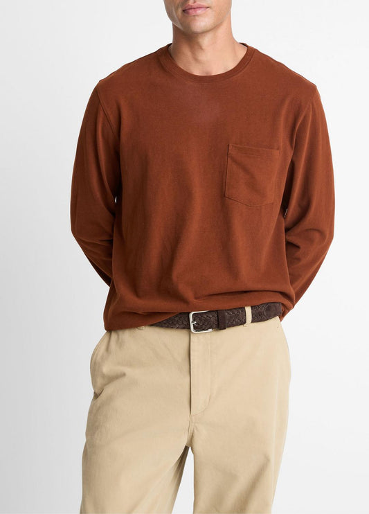 Sueded Jersey Long-Sleeve Pocket T-Shirt in Long Sleeve | VINCE Men