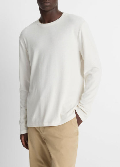 Micro-Waffle Pima Cotton Double-Collar Long-Sleeve T-Shirt in Long Sleeve | VINCE Men