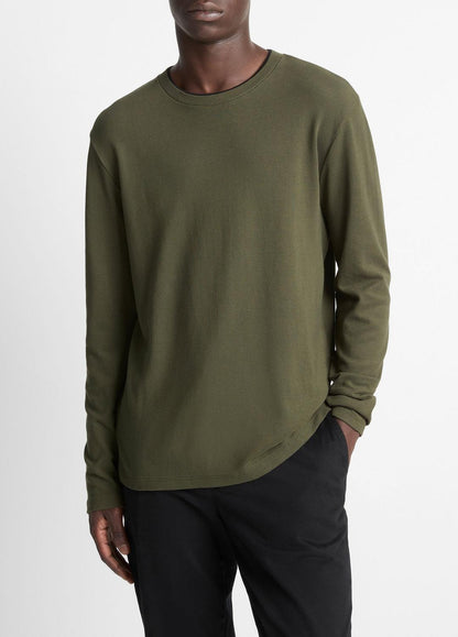 Micro-Waffle Pima Cotton Double-Collar Long-Sleeve T-Shirt in Long Sleeve | VINCE Men