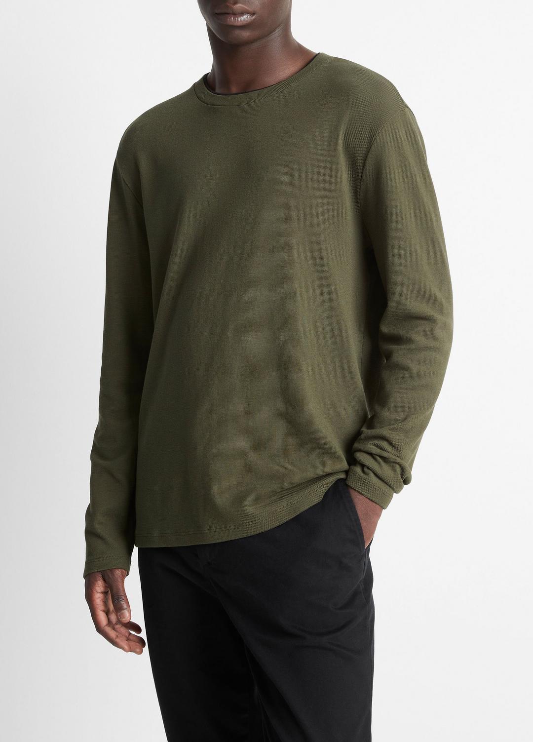 Micro-Waffle Pima Cotton Double-Collar Long-Sleeve T-Shirt in Long Sleeve | VINCE Men