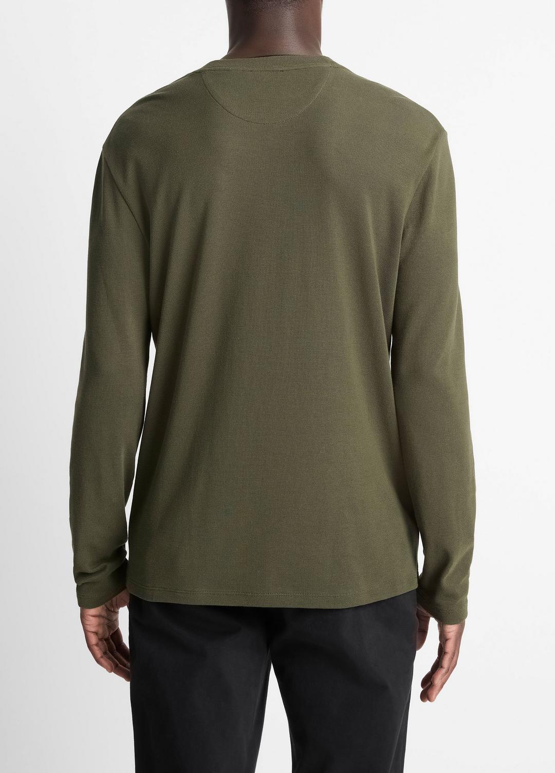 Micro-Waffle Pima Cotton Double-Collar Long-Sleeve T-Shirt in Long Sleeve | VINCE Men