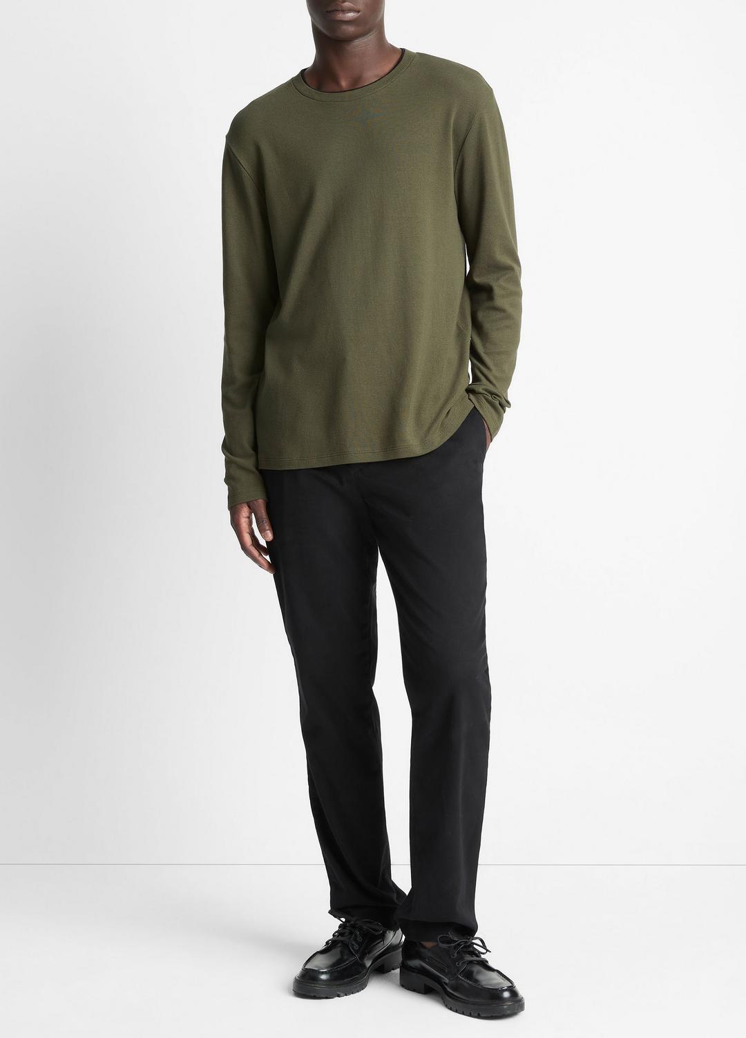 Micro-Waffle Pima Cotton Double-Collar Long-Sleeve T-Shirt in Long Sleeve | VINCE Men