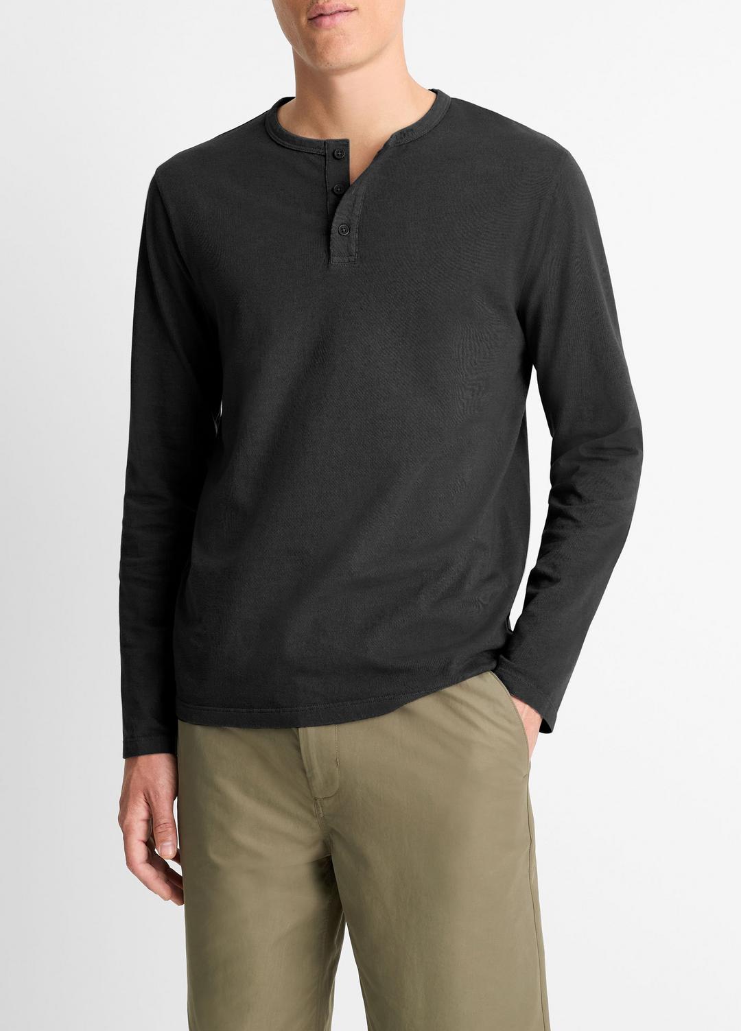 Garment Dye Cotton Long-Sleeve Henley in Henleys & Polos | VINCE Men