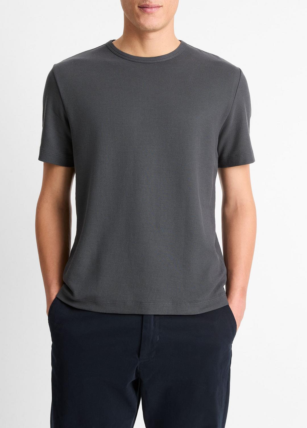Pima Cotton Piqué Crew Neck T-Shirt in Short Sleeve | VINCE Men
