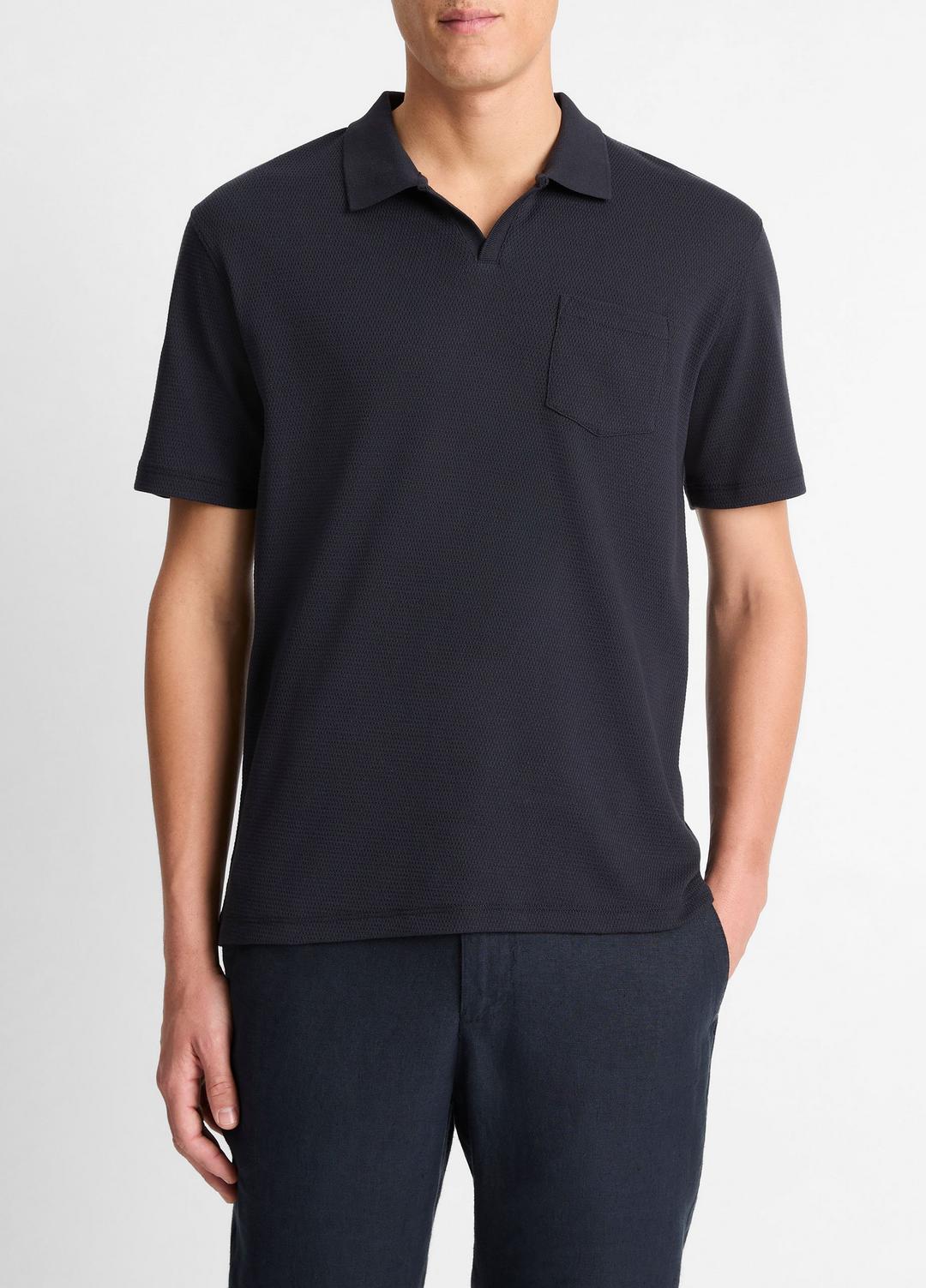 Cotton-Blend Johnny-Collar Polo Shirt in Short Sleeve | VINCE Men