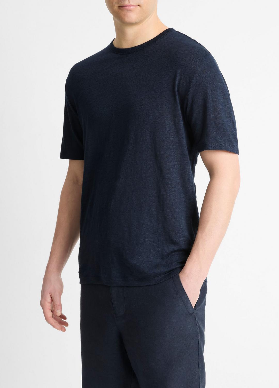 Linen Crew Neck T-Shirt in Short Sleeve | VINCE Men