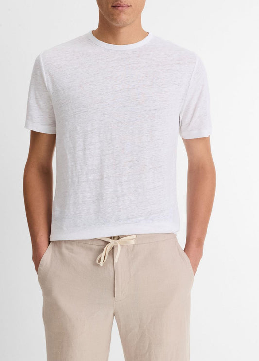 Linen Crew Neck T-Shirt in Short Sleeve | VINCE Men