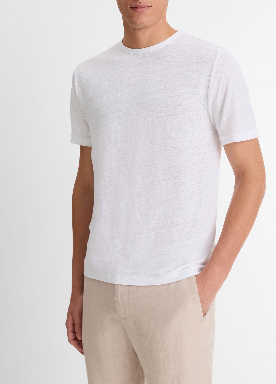 Linen Crew Neck T-Shirt in Short Sleeve | VINCE Men