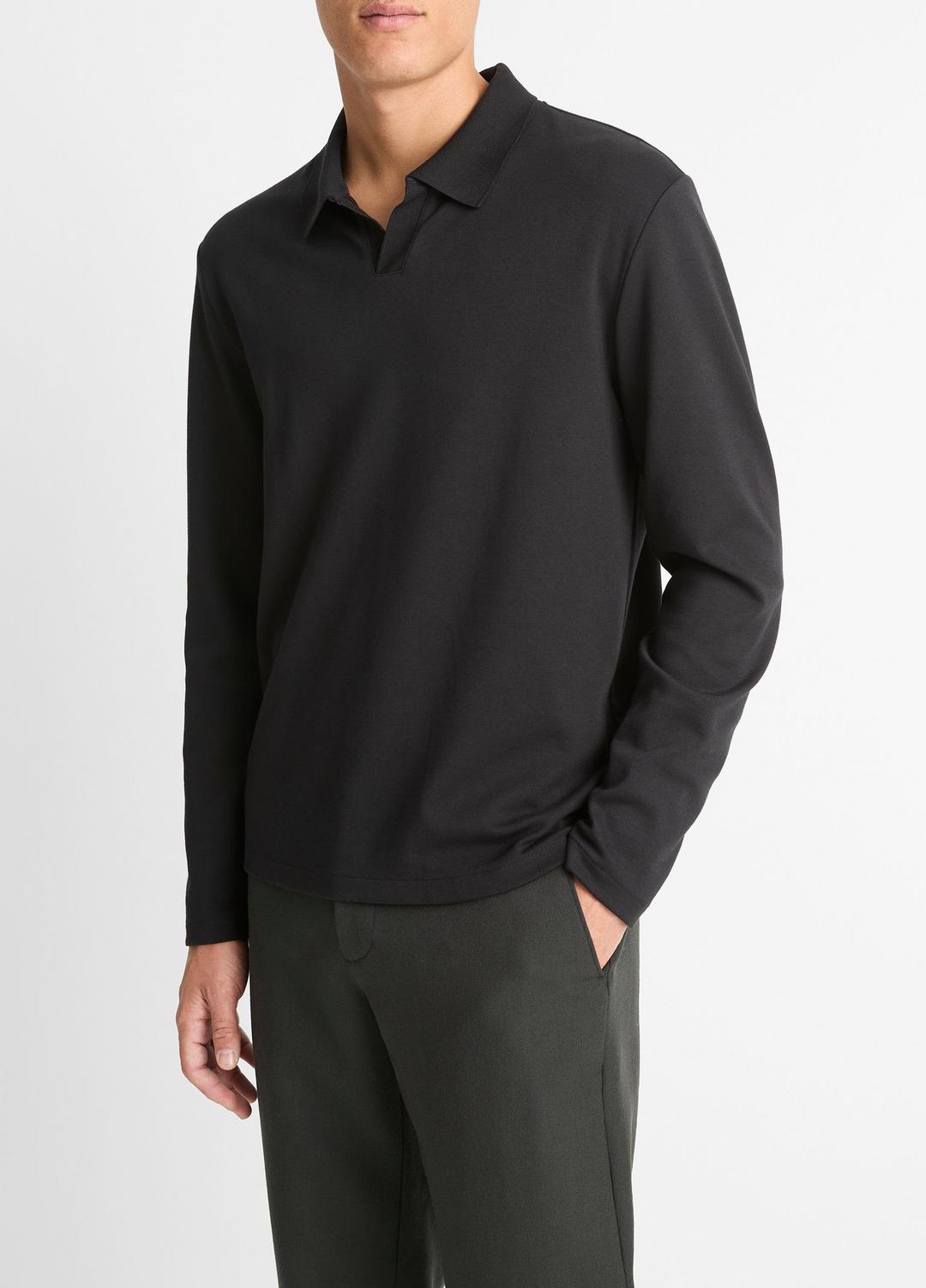 Milano Pima Cotton-Blend Johnny-Collar Shirt in Long Sleeve | VINCE Men