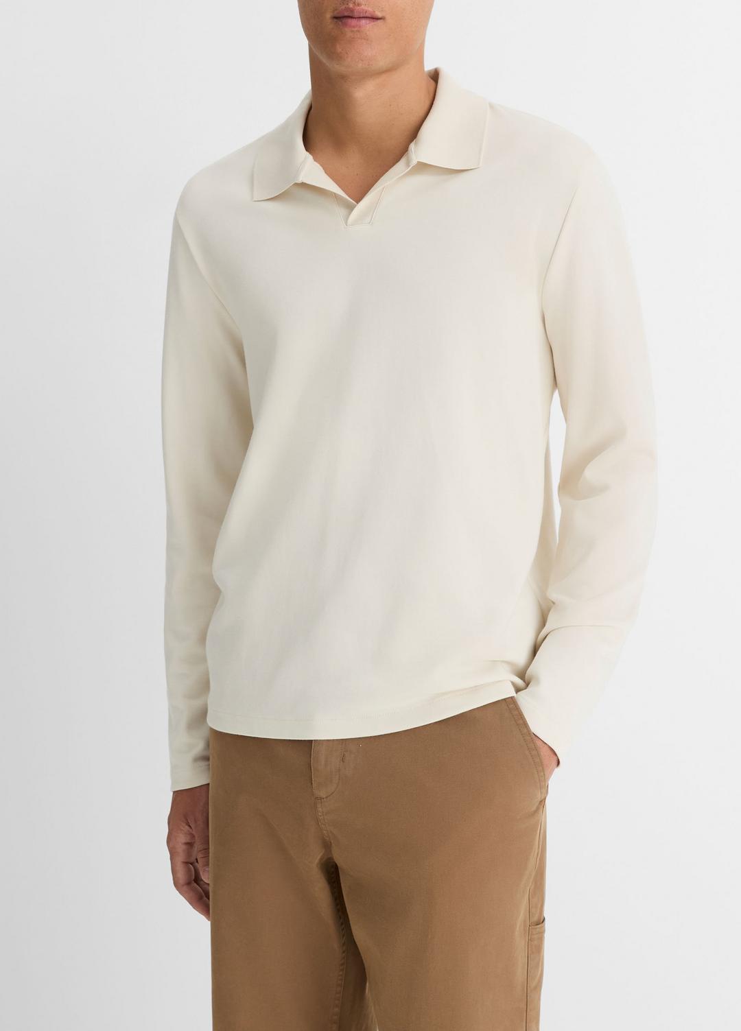 Milano Pima Cotton-Blend Johnny-Collar Shirt in Long Sleeve | VINCE Men