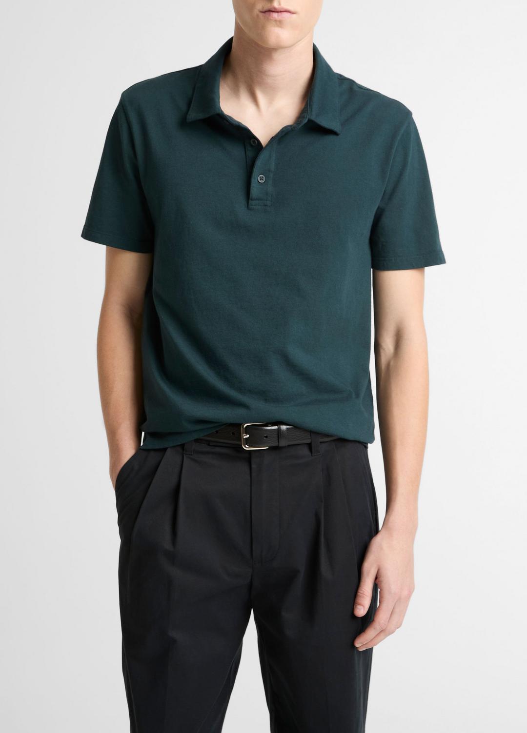 Garment Dye Cotton Polo Shirt in Short Sleeve | VINCE Men
