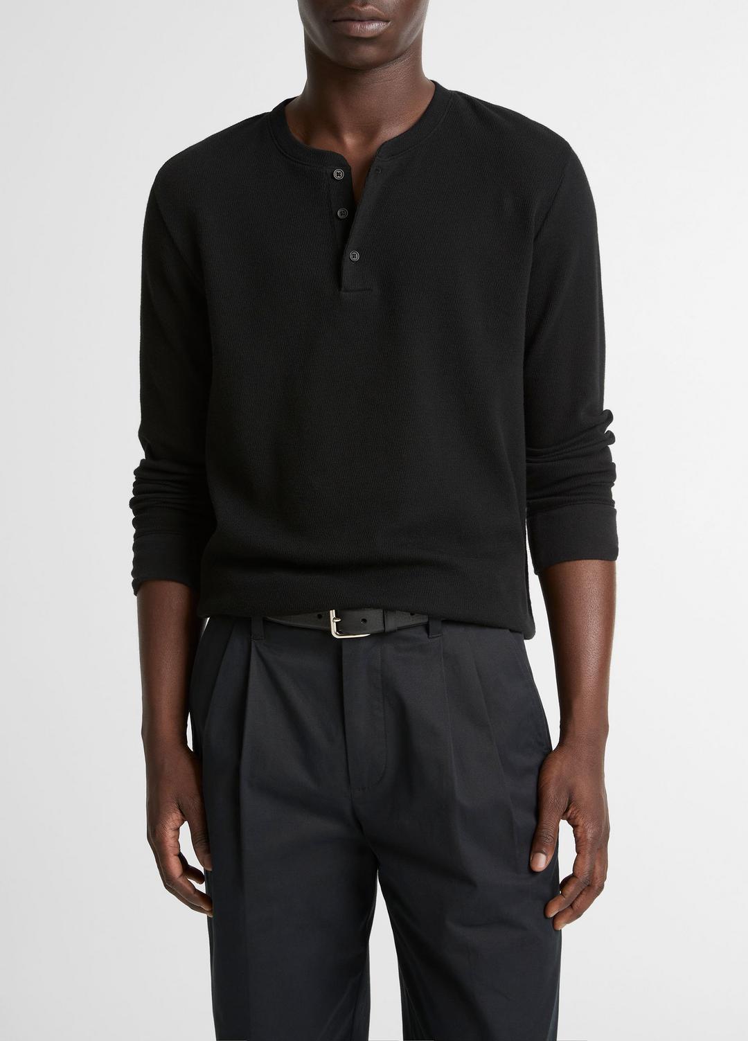 Jacquard-Rib Cotton Henley in Long Sleeve | VINCE Men