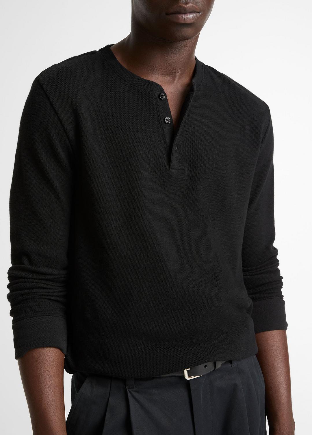 Jacquard-Rib Cotton Henley in Long Sleeve | VINCE Men