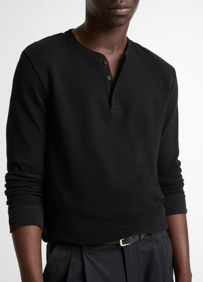 Jacquard-Rib Cotton Henley in Long Sleeve | VINCE Men
