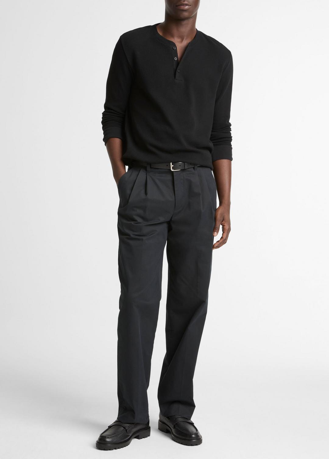 Jacquard-Rib Cotton Henley in Long Sleeve | VINCE Men