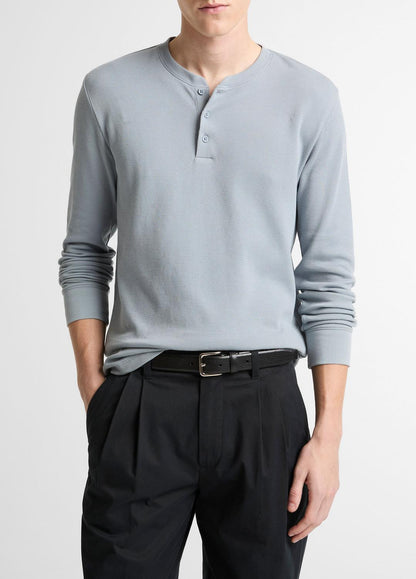 Jacquard-Rib Cotton Henley in Long Sleeve | VINCE Men