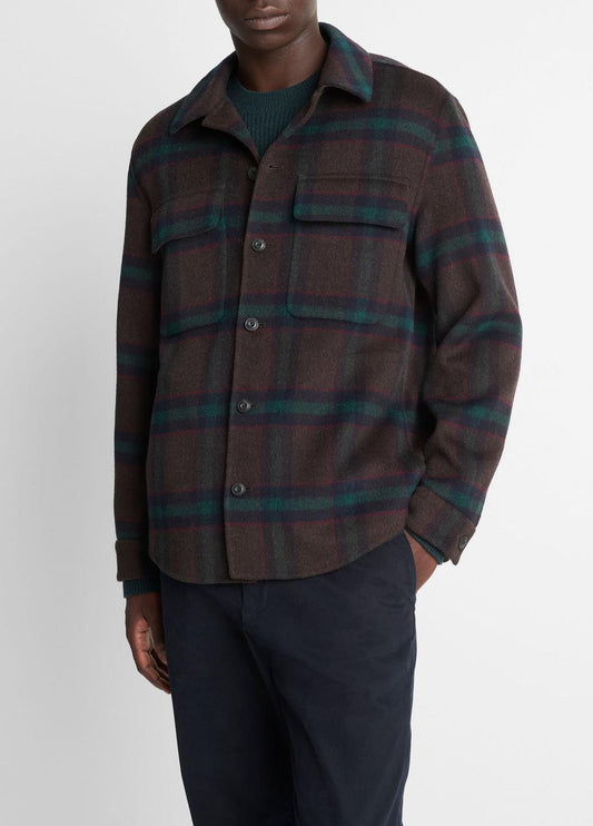 Plaid Splittable Wool-Blend Shirt Jacket in Shirt Jackets | VINCE Men