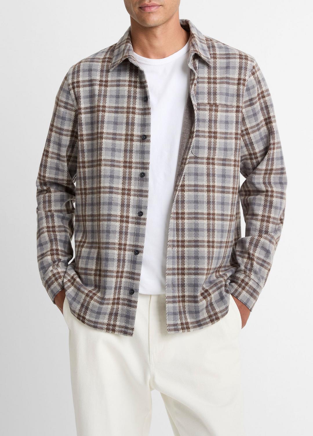 Plaid Cotton-Blend Shirt Jacket in Shirt Jackets | VINCE Men