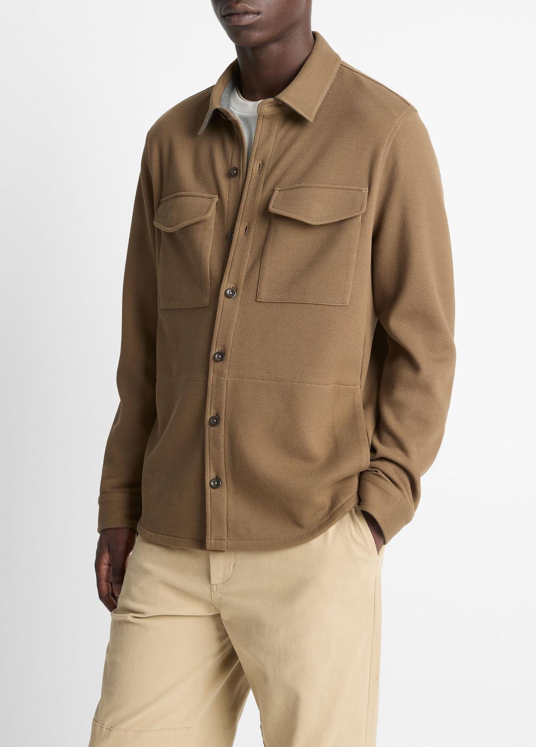 Double-Knit Cotton-Blend Piqué Shirt Jacket in Shirt Jackets | VINCE Men