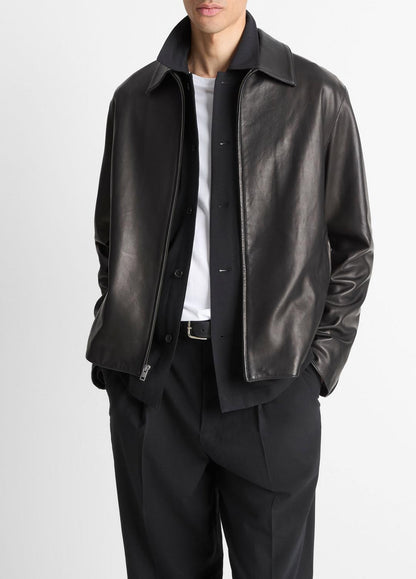 Leather Zip-Up Jacket in Leather Jackets | VINCE Men