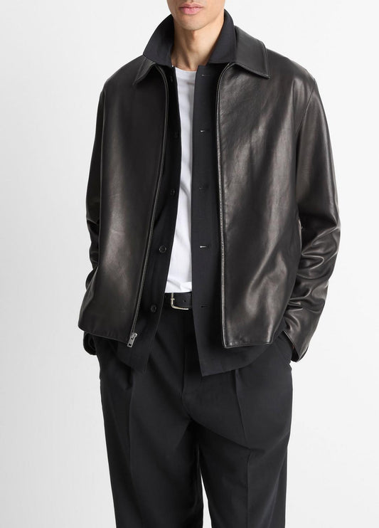 Leather Zip-Up Jacket in Leather Jackets | VINCE Men