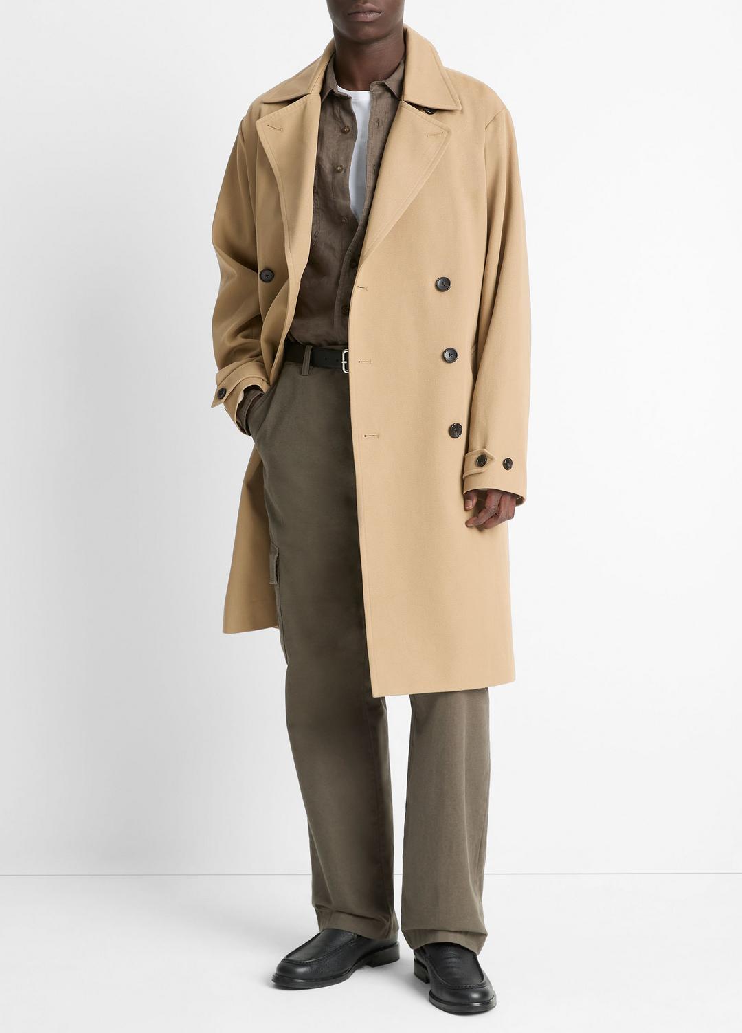 Italian Cotton Double-Breasted Trench Coat in Coats | VINCE Men