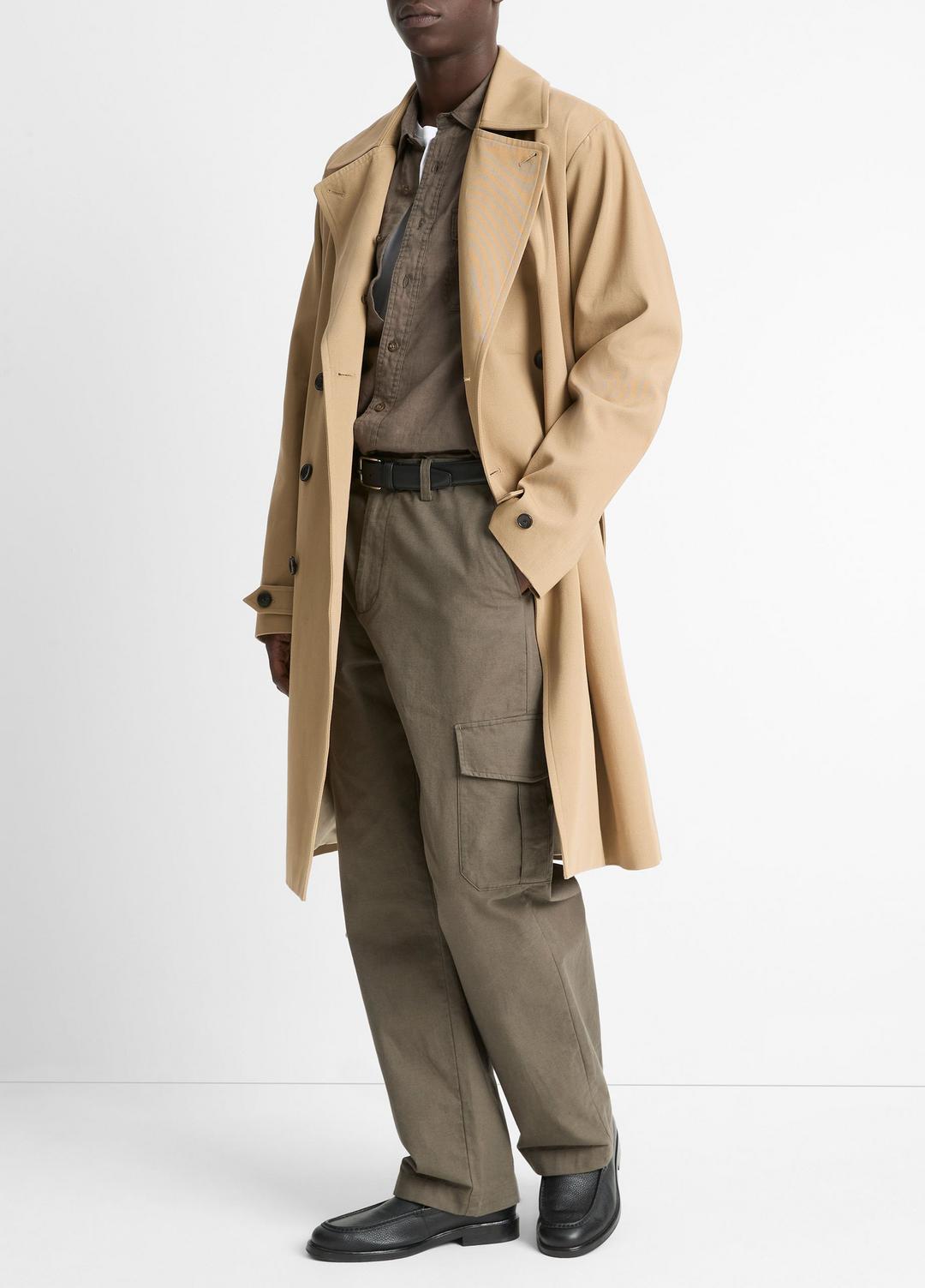 Italian Cotton Double-Breasted Trench Coat in Coats | VINCE Men