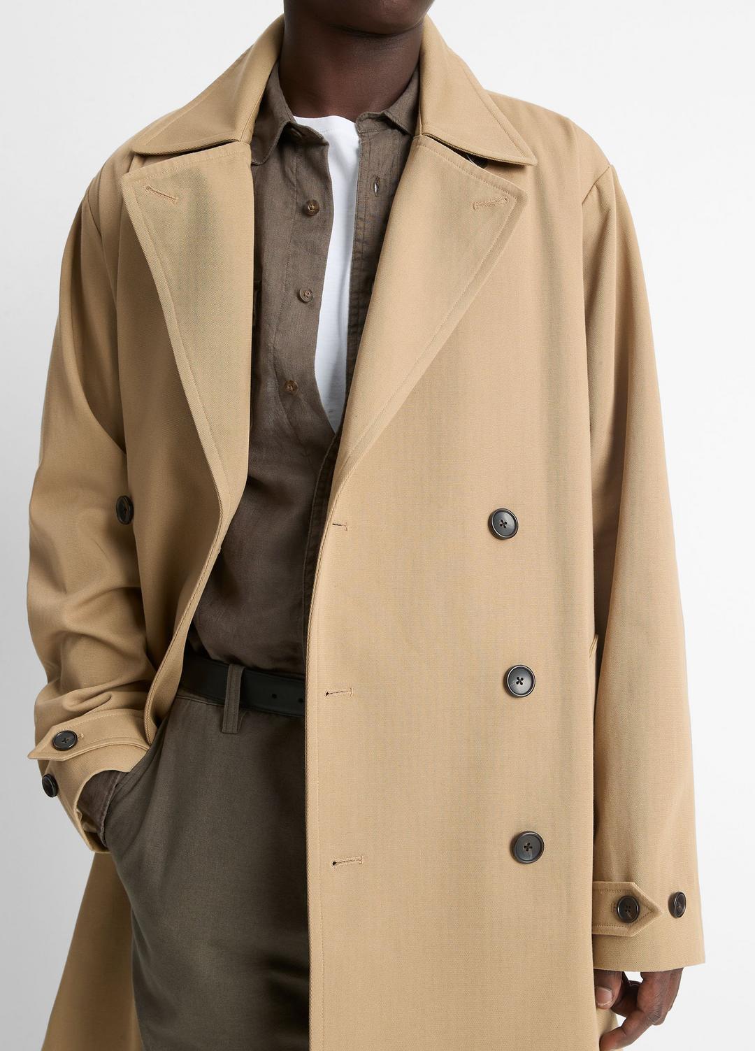 Italian Cotton Double-Breasted Trench Coat in Coats | VINCE Men