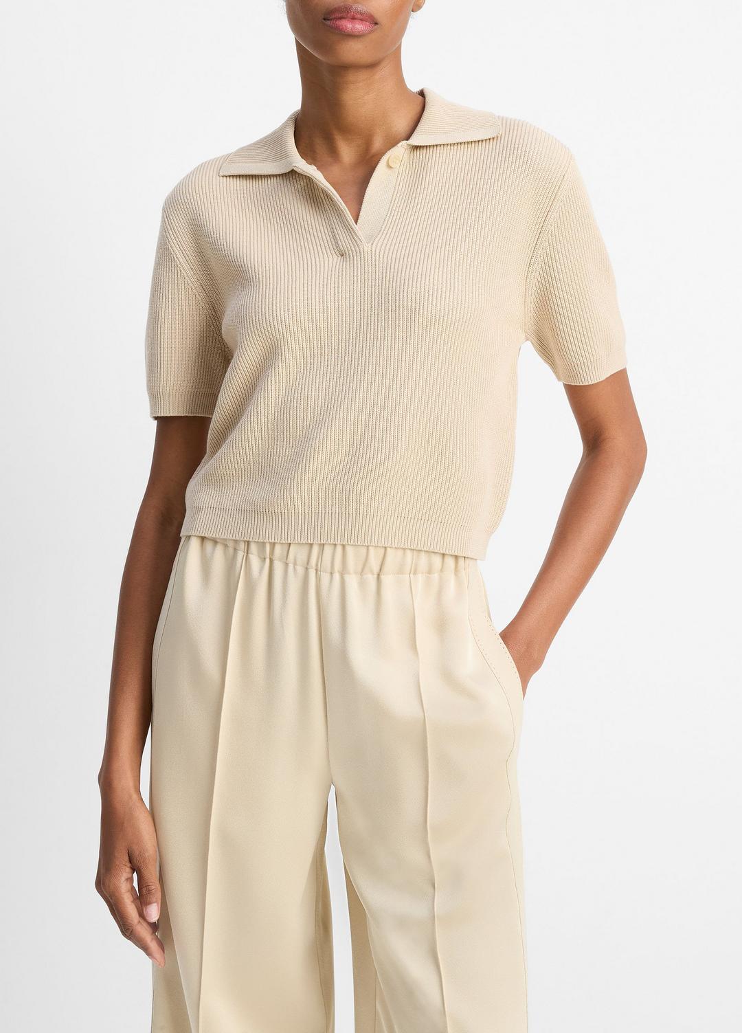 Ribbed Silk-Cotton Polo Sweater in Sweaters | VINCE Sale