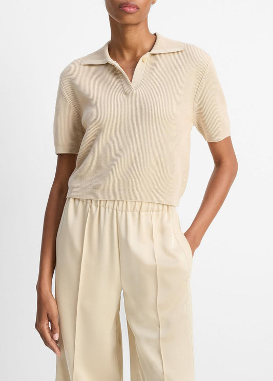 Ribbed Silk-Cotton Polo Sweater in Sweaters | VINCE Sale