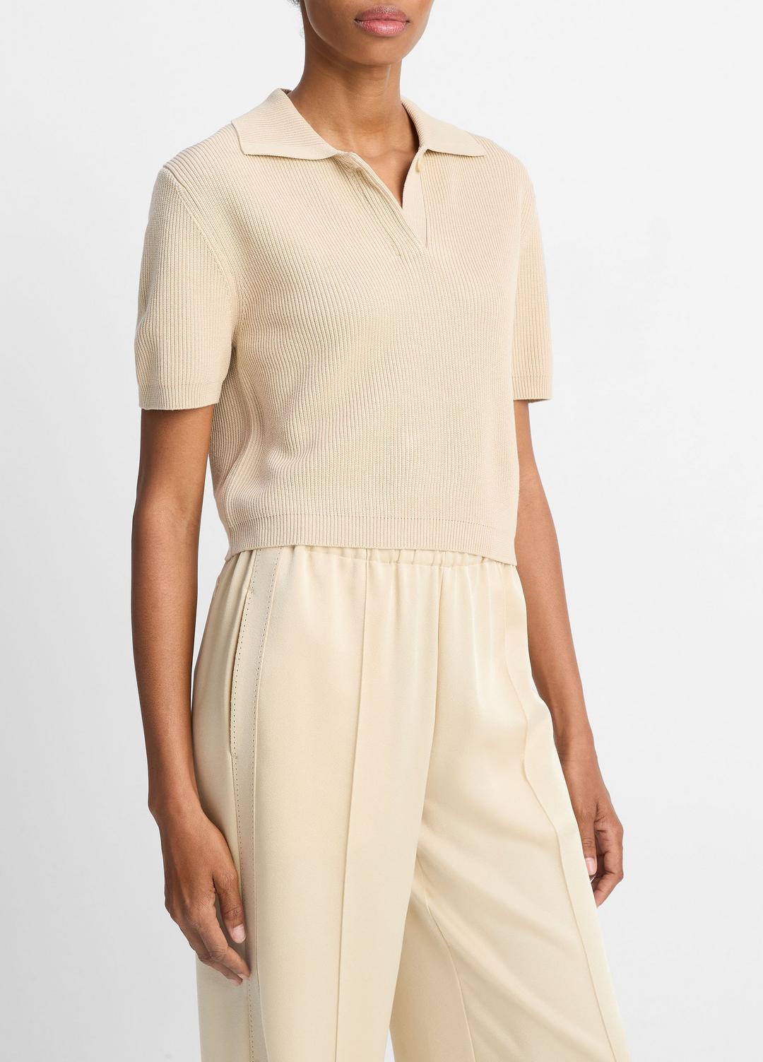 Ribbed Silk-Cotton Polo Sweater in Sweaters | VINCE Sale
