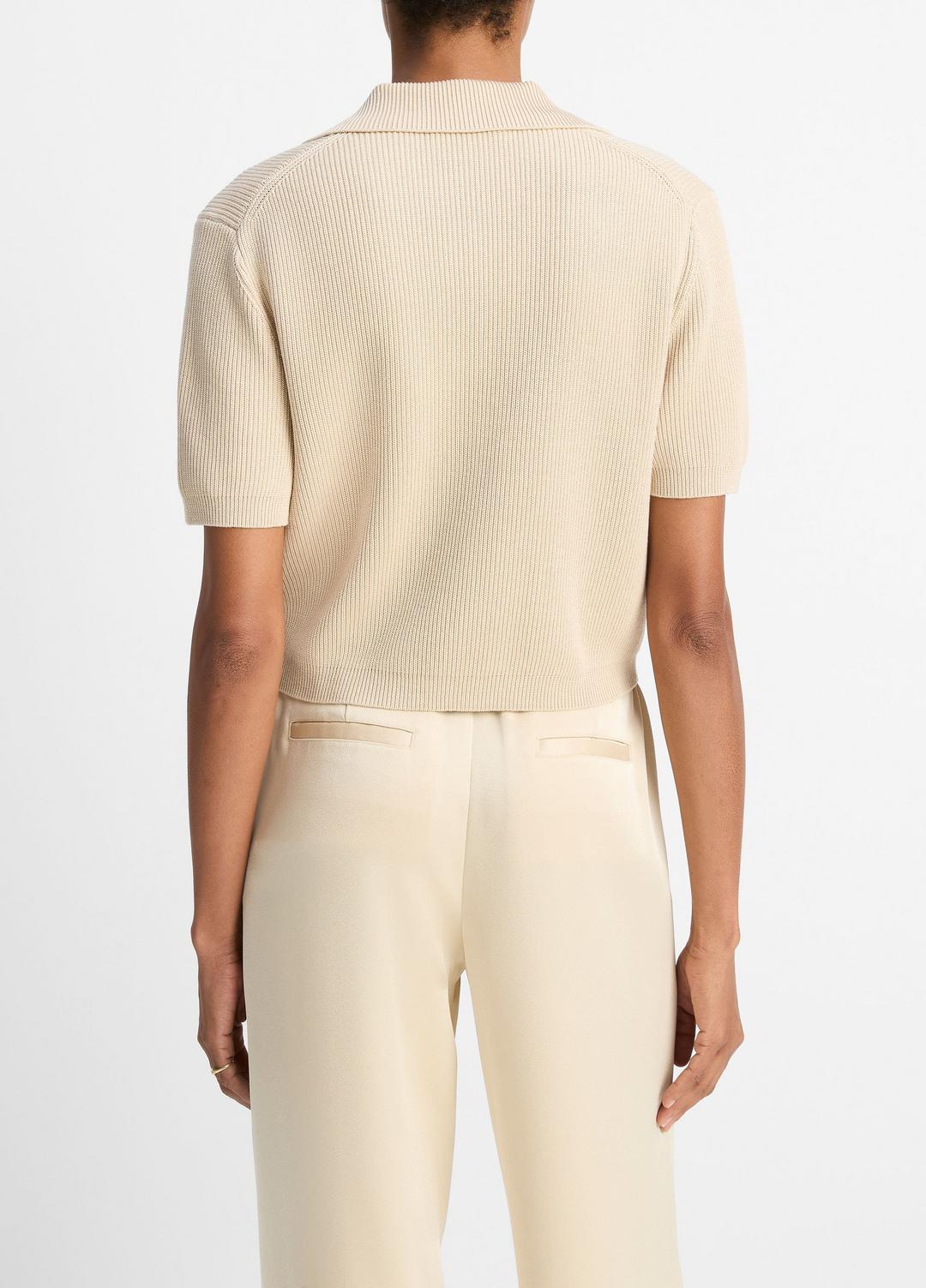 Ribbed Silk-Cotton Polo Sweater in Sweaters | VINCE Sale