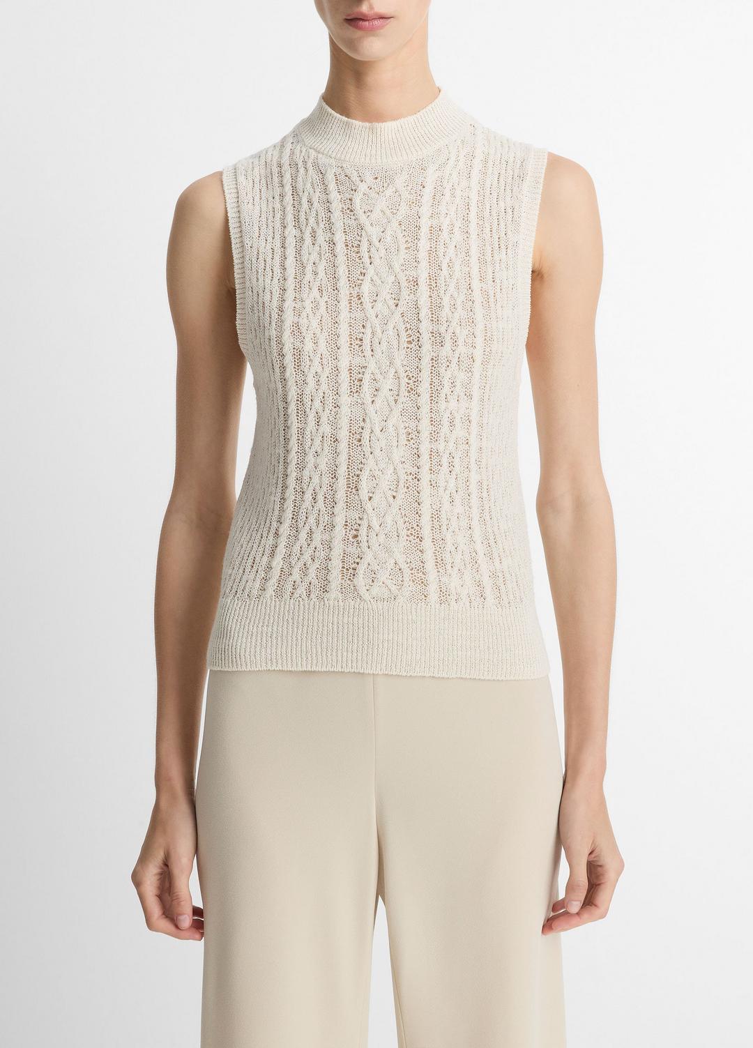 Cable Cotton-Blend Double-Layer Shell in Sweaters | VINCE Sale