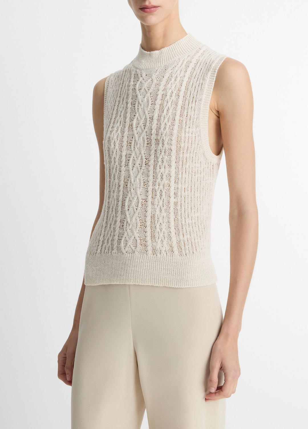 Cable Cotton-Blend Double-Layer Shell in Sweaters | VINCE Sale