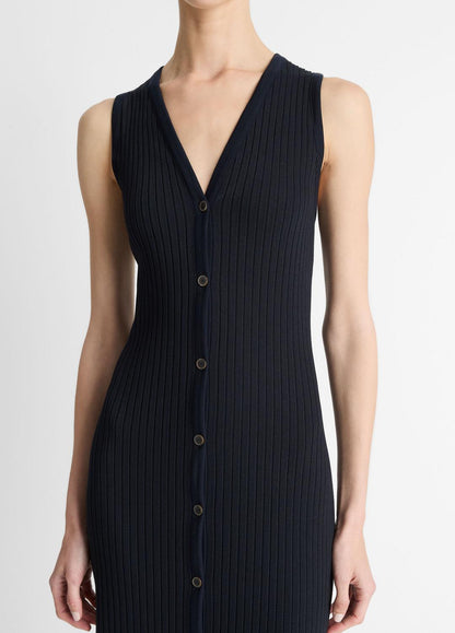 Ribbed Cotton-Blend Button-Front Dress in Dresses & Skirts | VINCE Sale