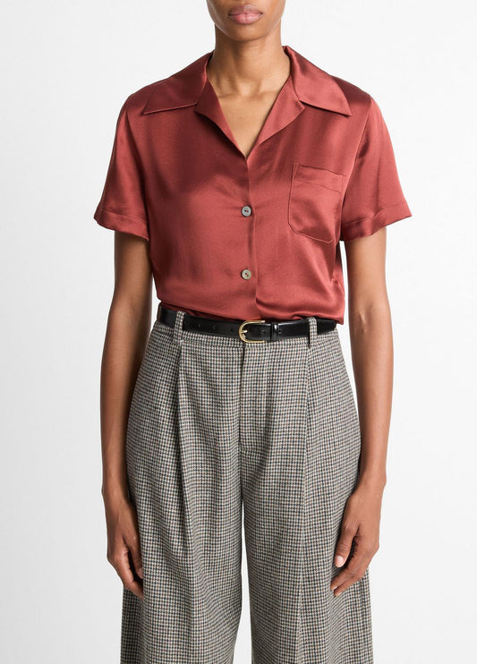 Silk Short-Sleeve Button-Front Shirt in Shirts & Tees | VINCE Sale