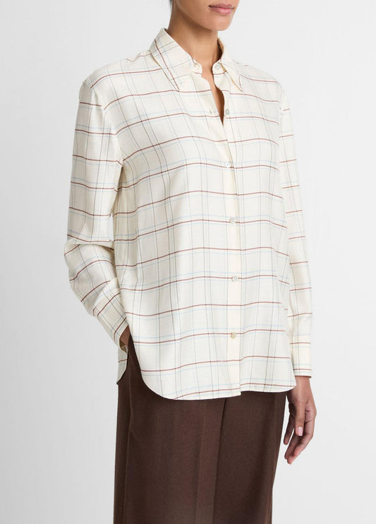 Checked Plaid Button-Front Shirt in Shirts & Tees | VINCE Sale