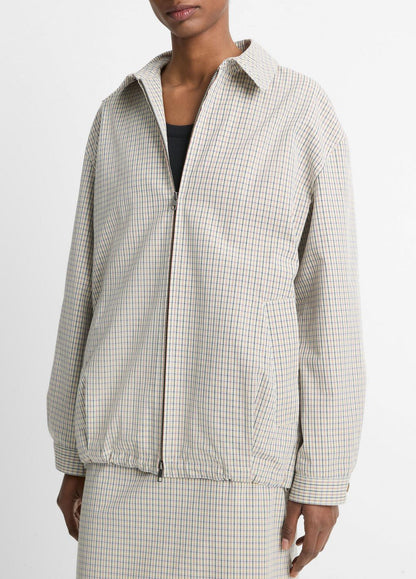 Gardener's Check Cotton Oversized Bomber Jacket in Jackets & Outerwear | VINCE Sale
