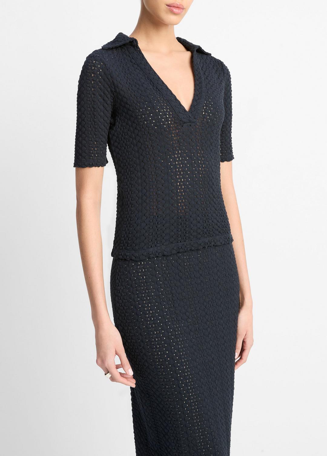 Textural Cotton Elbow-Sleeve Polo Top in Shirts & Tees | VINCE Sale