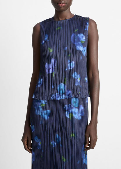 Poppy Blur Crushed Satin Shell in Shirts & Tees | VINCE Sale