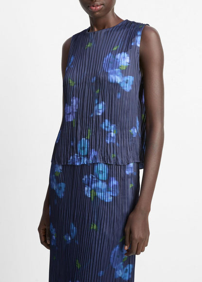 Poppy Blur Crushed Satin Shell in Shirts & Tees | VINCE Sale