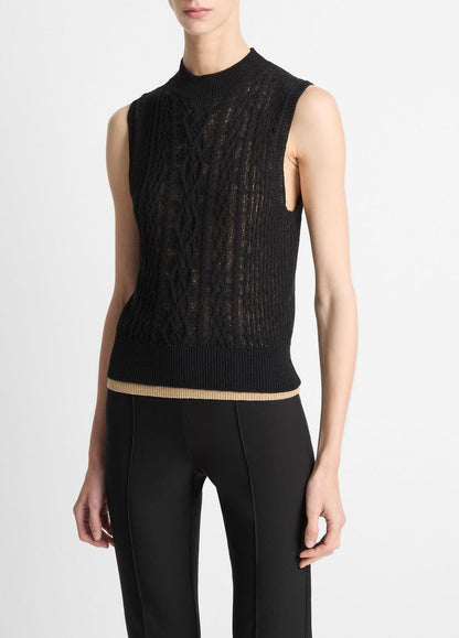 Cable Cotton-Blend Double-Layer Shell in Sweaters | VINCE Sale