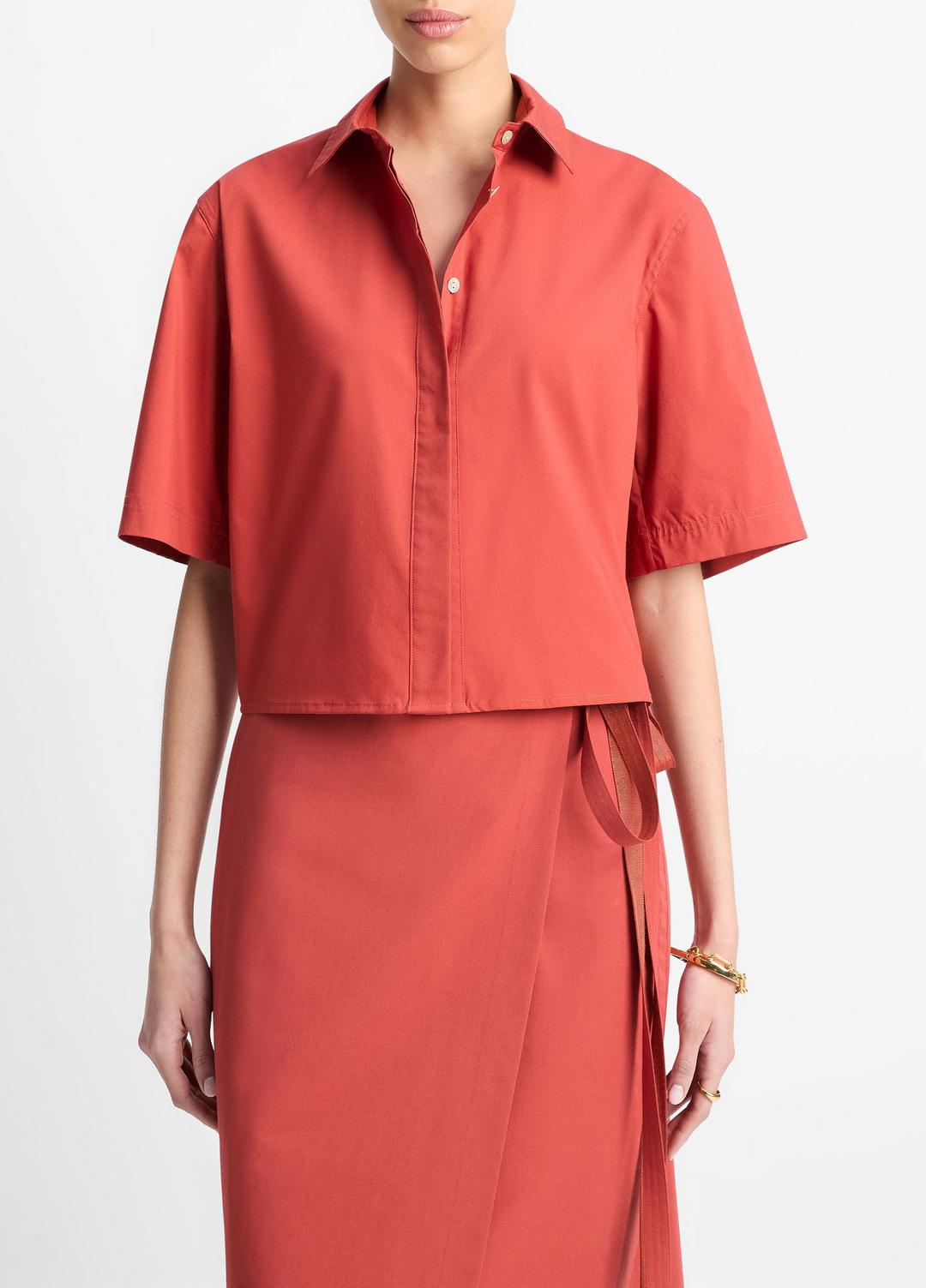 Cotton Short-Sleeve Cropped Shirt in Shirts & Tees | VINCE Sale