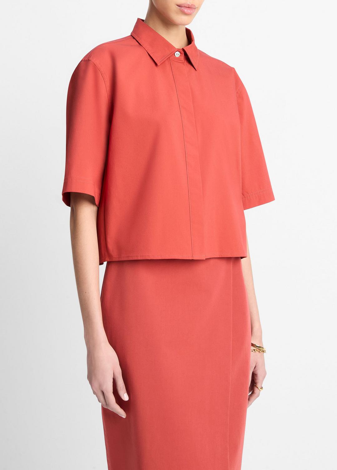 Cotton Short-Sleeve Cropped Shirt in Shirts & Tees | VINCE Sale