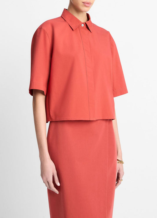 Cotton Short-Sleeve Cropped Shirt in Shirts & Tees | VINCE Sale