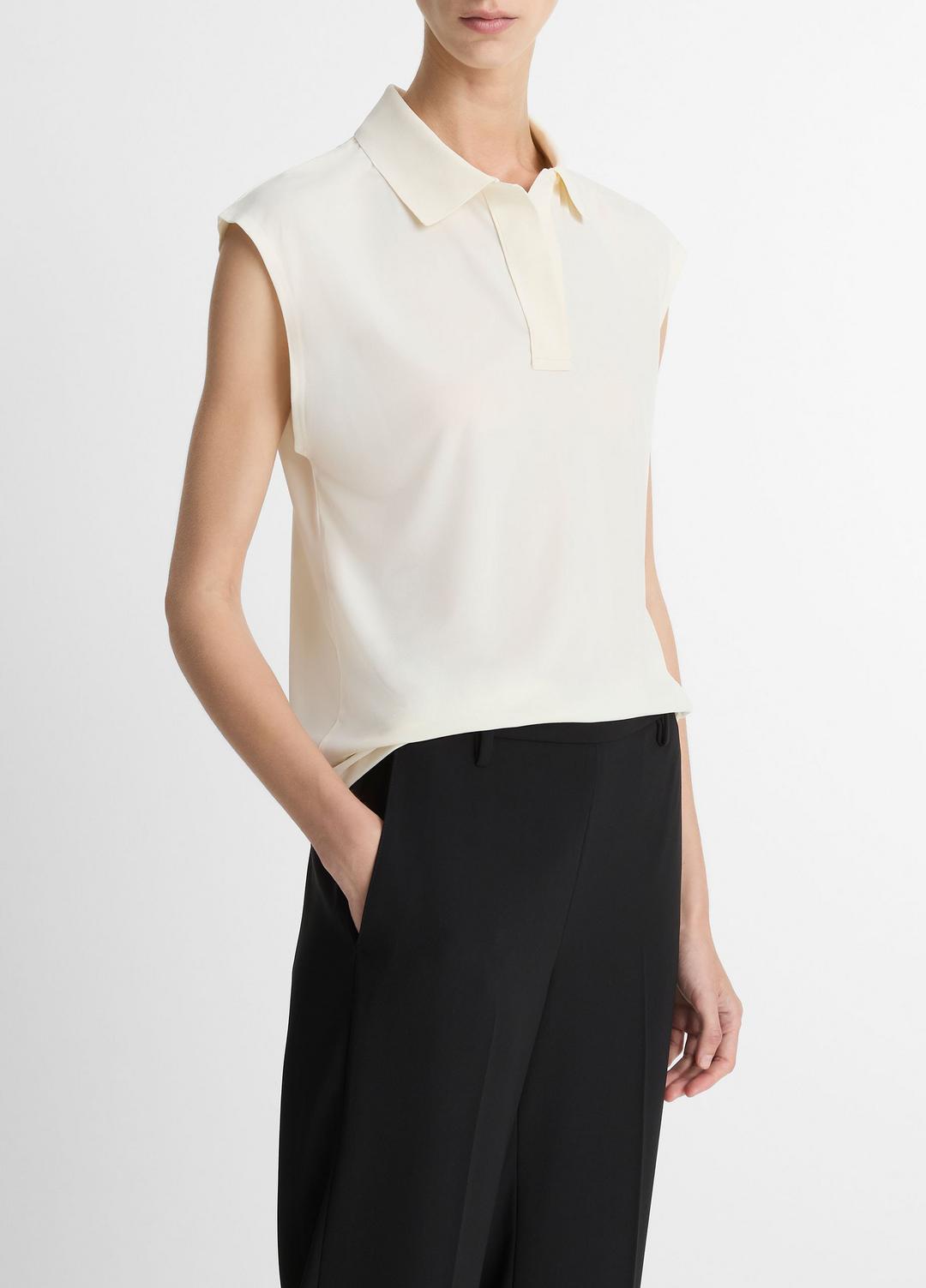 Matte Jersey Cap-Sleeve Polo Top in Shirts & Tees | VINCE Sale