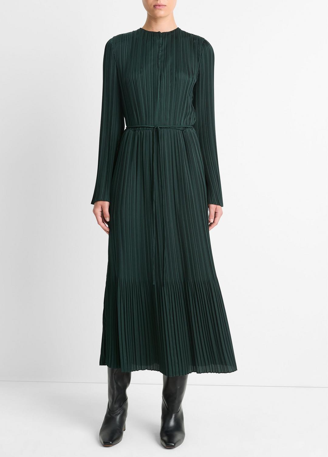 Pleated Satin Long-Sleeve Dress in Dresses & Skirts | VINCE Sale